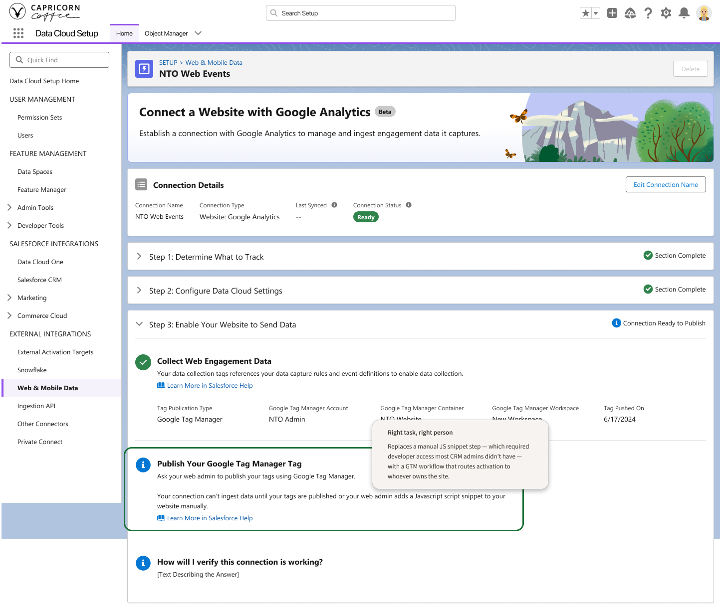 Activate via Google Tag Manager screen